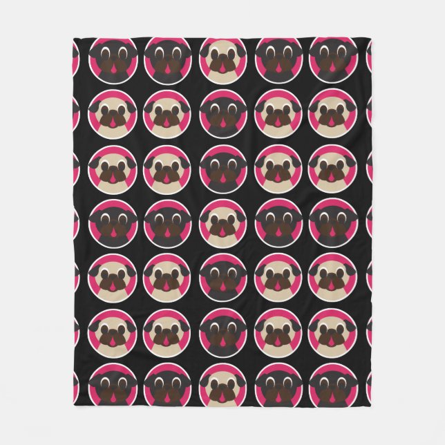 Pug Heads Fleece Throw Blanket (Front)