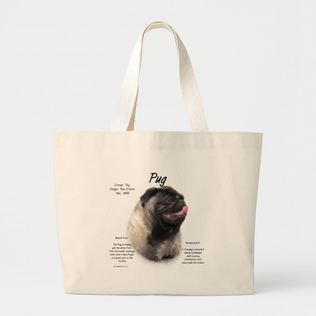 Pug History Design Large Tote Bag (Front)