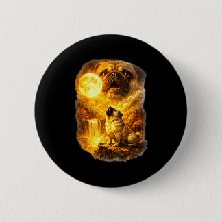 Pug howling at moon epic forest fantasy  6 cm round badge