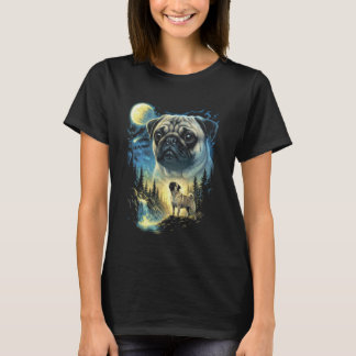 Pug Howling to The Moon Meme Funny 90's Pug Dog Lo T-Shirt