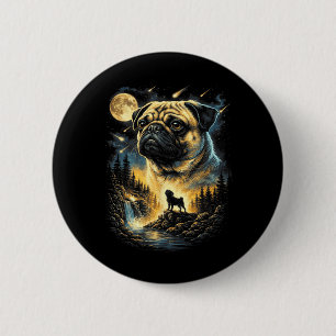 Pug Howling to The Moon Vintage 90s Funny Dog 6 Cm Round Badge