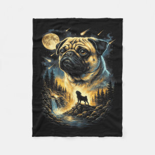 Pug Howling to The Moon Vintage 90s Funny Dog Fleece Blanket