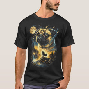 Pug Howling to The Moon Vintage 90s Funny Dog T-Shirt