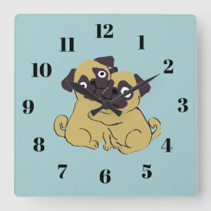 Pug hug  square wall clock