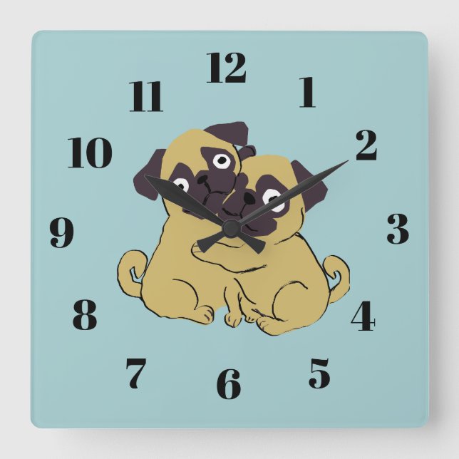 Pug hug  square wall clock (Front)
