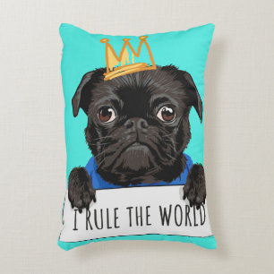 Pug I Rule The World Gift, Funny Pug Lover Gift Decorative Cushion