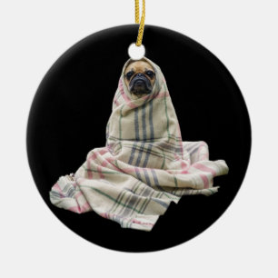 Pug in a Blanket Ceramic Tree Decoration