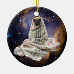 Pug in a Blanket in Outer Space Ceramic Ornament
