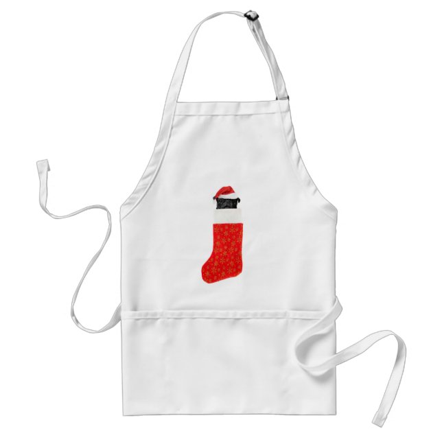 Pug in a christmas stocking standard apron (Front)