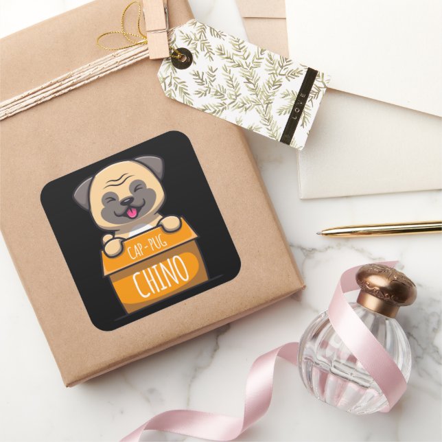 Pug in a Cup – Cap-Pug-Chino  Square Sticker (Gifting)