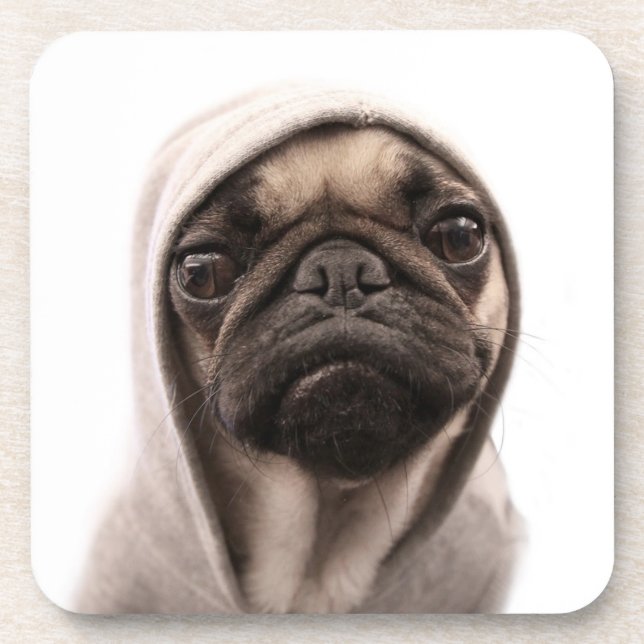 Pug In A Hoodie Coaster (Front)