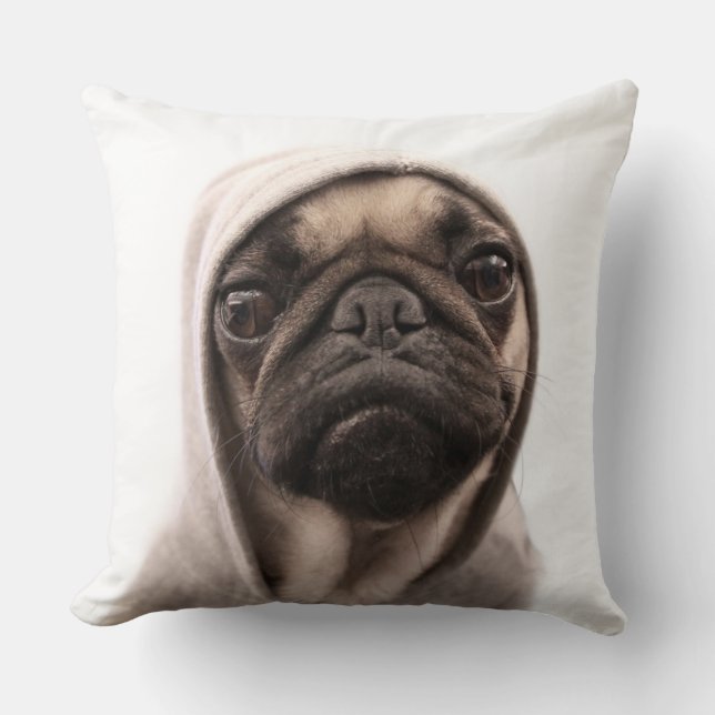 Pug In A Hoodie Cushion (Front)