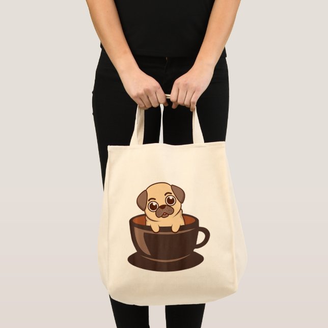 Pug In A Mug Coffee Drinker Dog Pet Lover Tote Bag (Front (Product))