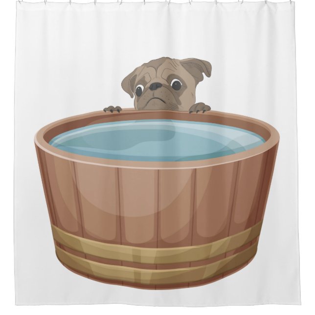 Pug in a Tub Shower Curtain (Front)