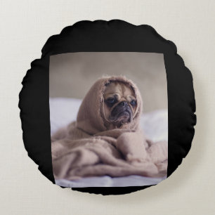 Pug In Blanket Cute Pug Dog Lover Gift Round Cushion