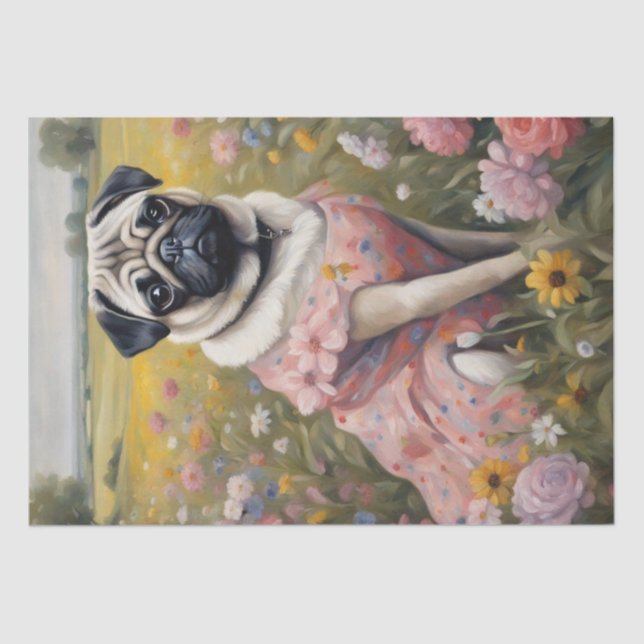 Pug in Bloom: A Floral Fantasy Decoupage Tissue Paper (Front)