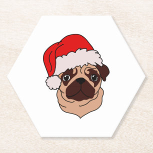 Pug in Christmas hat Paper Coaster