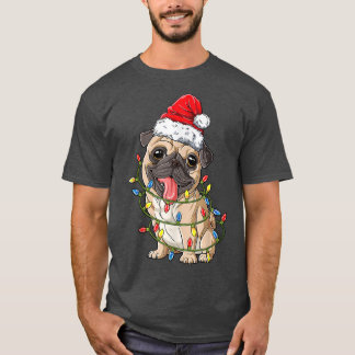 Pug in Christmas Lights Cute Pug Christmas Design  T-Shirt