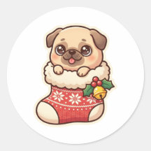 Pug in Christmas Stocking Sticker