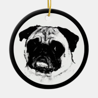 Pug in Circle Ceramic Tree Decoration