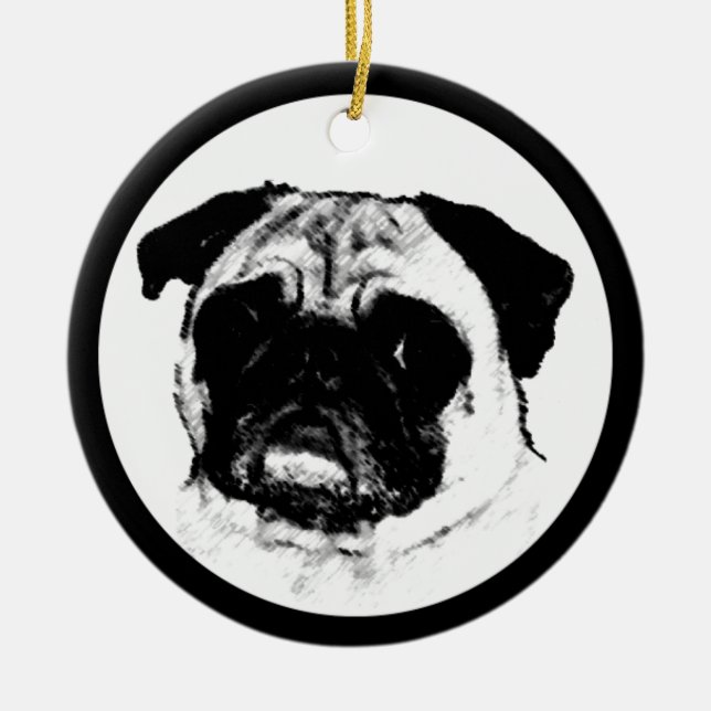 Pug in Circle Ceramic Tree Decoration (Front)