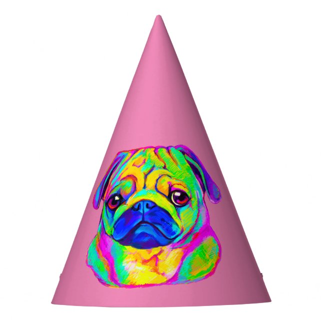 Pug in Colours Birthday Party Hat (Front)