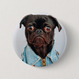 Pug in Denim Jackey Cute Adorable Dog Puppy 6 Cm Round Badge
