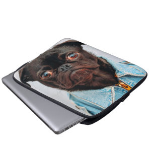 Pug in Denim Jackey Cute Adorable Dog Puppy Laptop Sleeve