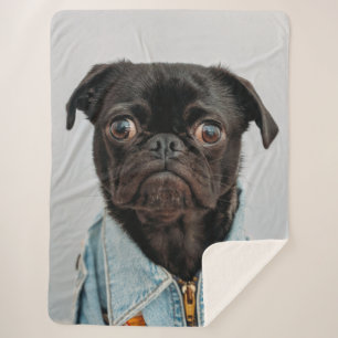 PUG in DENIM Sherpa Blanket