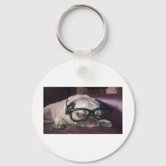 Pug In Glasses Key Ring