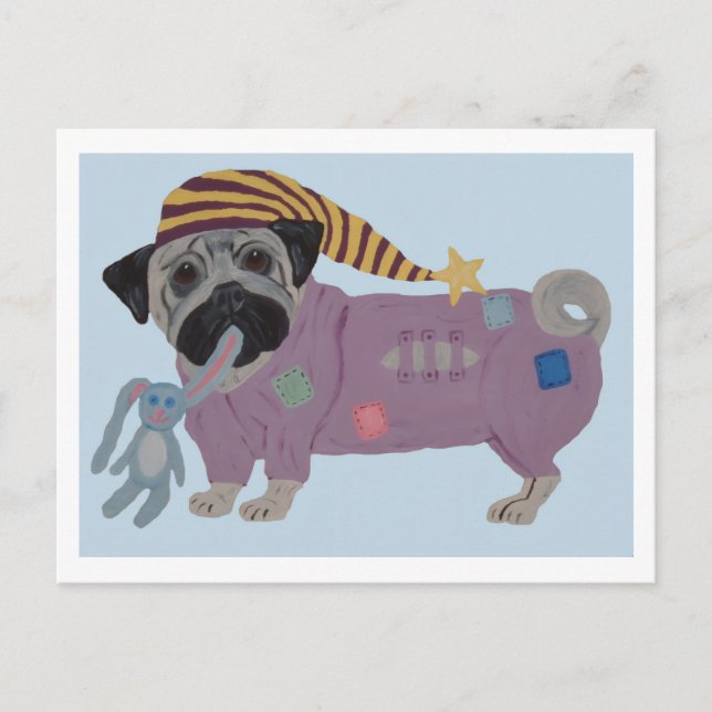 Pug in PJs  Holiday Postcard (Front)