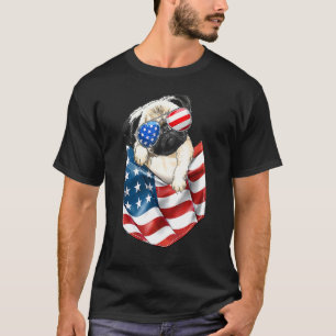 Pug In Pocket Dog 4th July Men Women Kids Usa Flag T-Shirt