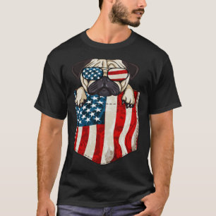 Pug In Pocket Dog 4th July Men Women Kids USA Flag T-Shirt