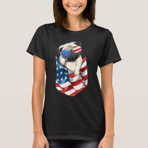 Pug In Pocket Dog 4th July Men Women Kids USA Flag T-Shirt