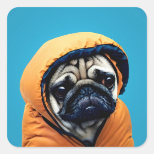 Pug in puffer jacket square sticker