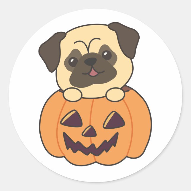 Pug In Pumpkin Sweet Dogs Happy Halloween Classic Round Sticker (Front)