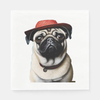 Pug in red hat Classic T-Shirt Napkin