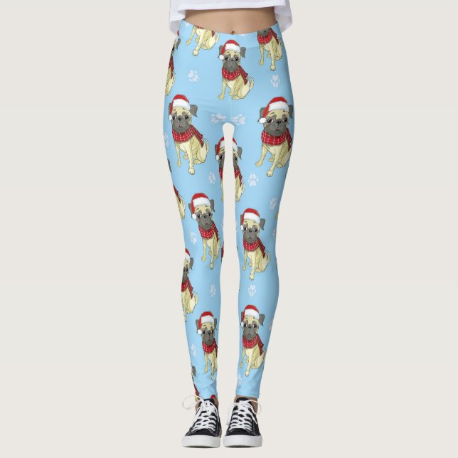 Pug In Santa Hat Pattern Leggings (Front)