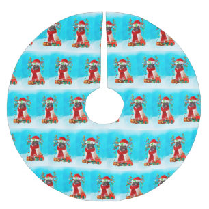 Pug in snow with Christmas gifts Brushed Polyester Tree Skirt