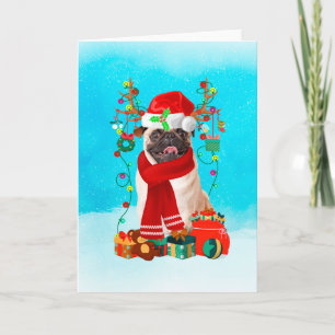  Pug in snow with Christmas gifts  Card