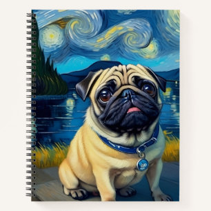 Pug in Starry Night Notebook