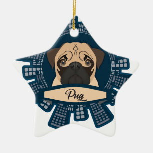 pug in the city ceramic ornament