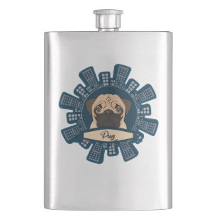 pug in the city hip flask