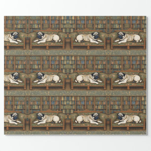 Pug In The Library Wrapping Paper 