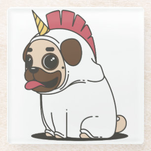 Pug in Unicorn Costume Glass Coaster