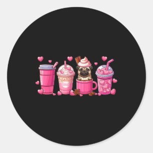 Pug Inside Cup Coffees Lover Valentine's Day Heart Classic Round Sticker