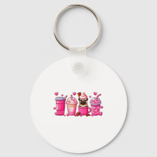 Pug Inside Cup Coffees Lover Valentines Day Heart Key Ring
