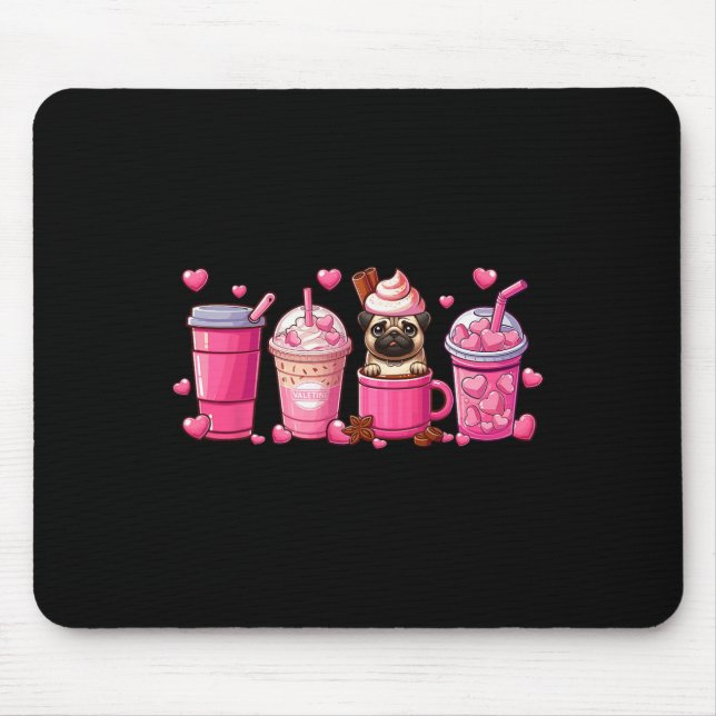 Pug Inside Cup Coffees Lover Valentine's Day Heart Mouse Pad (Front)