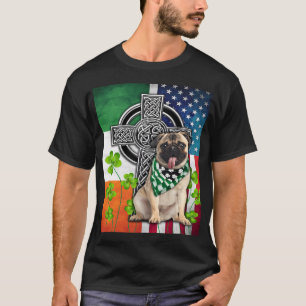 Pug Irish Cross Flag USA & Ireland T-Shirt
