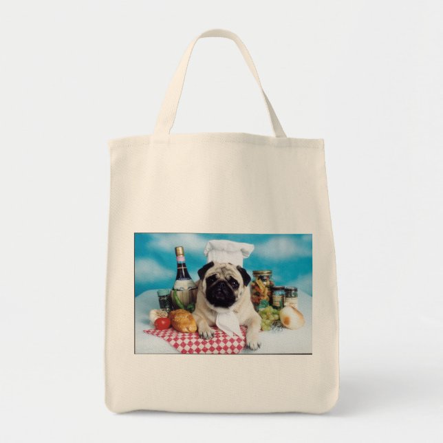 Pug italian Chef Grocery Bag (Front)